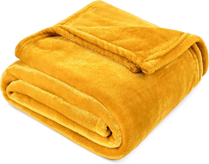 PAVILIA Mustard Yellow Fleece Throw Blanket for Couch, Gold Soft Fuzzy Flannel Throw for Sofa, Luxury Plush Microfiber Bed Blanket, Cozy Home Decorative Velvet Gift Blanket, 50x60