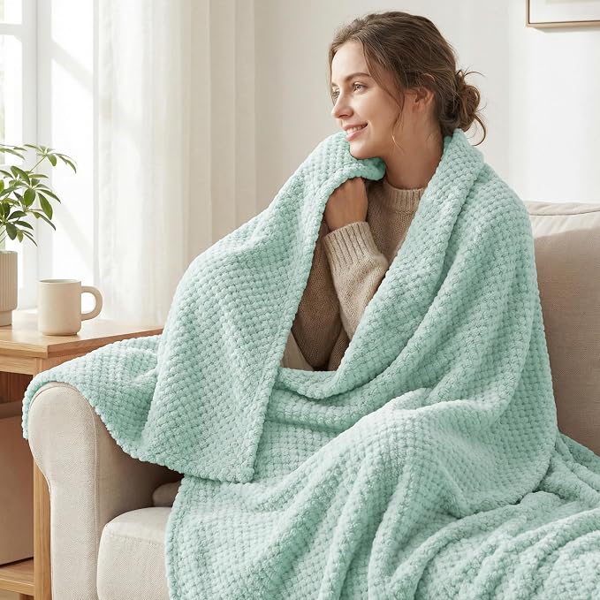 Exclusivo Mezcla Fleece Throw Blanket Extra Large, Super Soft and Warm Blankets for Couch, Sofa and Bed Waffle Textured, Cozy, Fuzzy and Lightweight (Mint Green, 50x70 Inches) | Lightweight Soft Blanket for Sofa, Bed, Living Room, Plush Fluffy Throw fo...