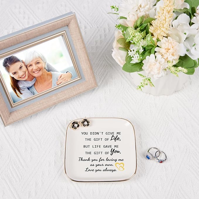 Piudee Step Mom Gifts for Bonus Mom Jewelry Dish Ring Dish Tray for Mother in Law Birthday Christmas Valentines for Stepmom Bonus Mom - Thank You for Loving Me As Your Own