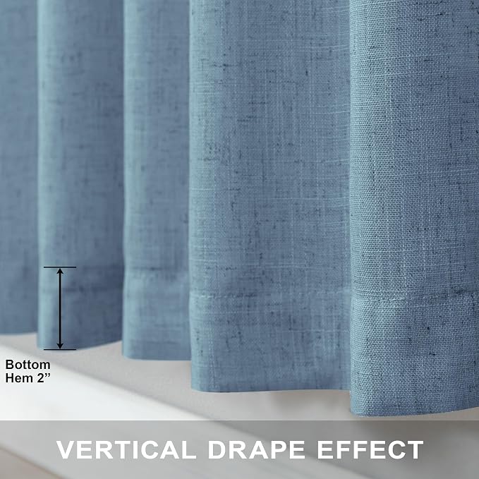 60 Inch Wide Blue Linen Curtains for Bedroom Light Reducing Sheer Large Window Curtain Panel Set of 2 Total Width 120 x 96 Inch Long 5x8 FT Length Back Tab Pocket Chambray Blue Country Farmhouse Decor