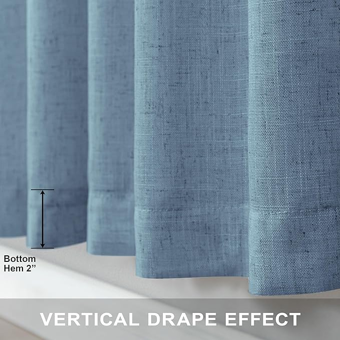 Blue Linen Curtains 84 Inch Length for Living Room 2 Panels Set Back Tab Rod Pocket Light Filtering Semi Sheer Grey Blue Curtains for Bedroom Country Farmhouse Stone Dusty Blue Gray Drapes 52x84 Long