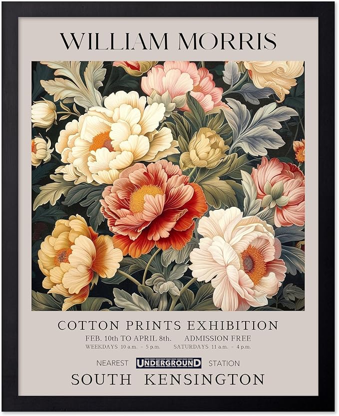 Poster Master William Morris Poster - Peony Print - Botanical Art - Flower Art - Exhibition Artwork - Animal Creation - Floral Piece - Aesthetic Illustration - Colorful Office or Bedroom Decor - 11x14 Black Framed