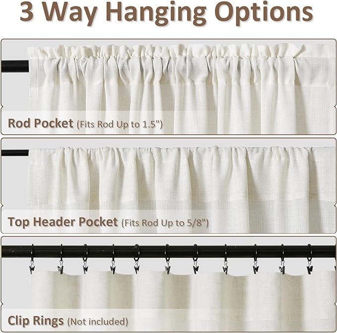 Extra Long Linen Curtains 105 Inches Long for Living Room Natural Cream Semi Sheer Curtain Rod Pocket 2 Panels Set Boho Farmhouse Light Filtering Window Drapes for Bedroom Beige Ivory 52x105