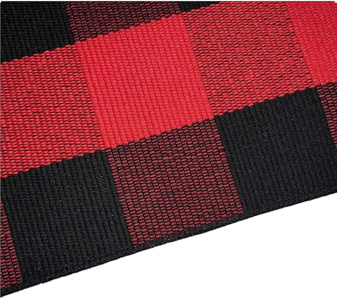 LEVINIS Cotton Red and Black Plaid Outdoor Rug 3'×2'- Machine Washable Buffalo Plaid Rug for Kitchen/Bath Room/Outdoor/Indoor Front Porch Décor