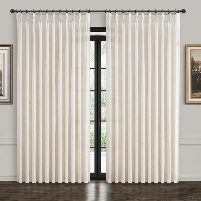 60 Inch Wide Curtains 90 Inches Long 2 Panels Set for Living Room, Pinch Pleated Linen Sheer Patio Sliding Door Luxury Curtain Privacy that Let Light in Cortinas para Cuarto 7-1/2 FT Length