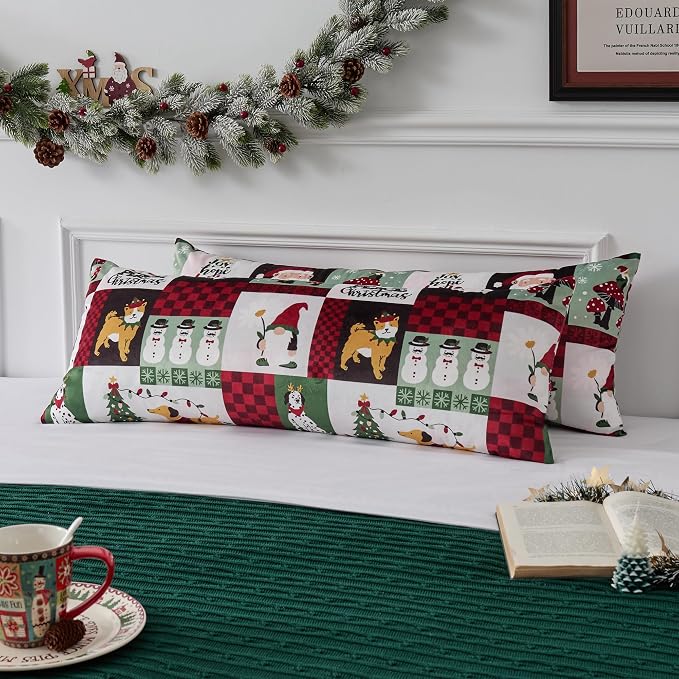 UGASA Christmas Pillow Cover 12x20 Inch 1 Pack Soft Velvet Lumbar Pillow Cover Christmas Tree Classic Plaid Pattern Printed for Couch Sofa Holiday Festivals Winter Xmas Gift, Red