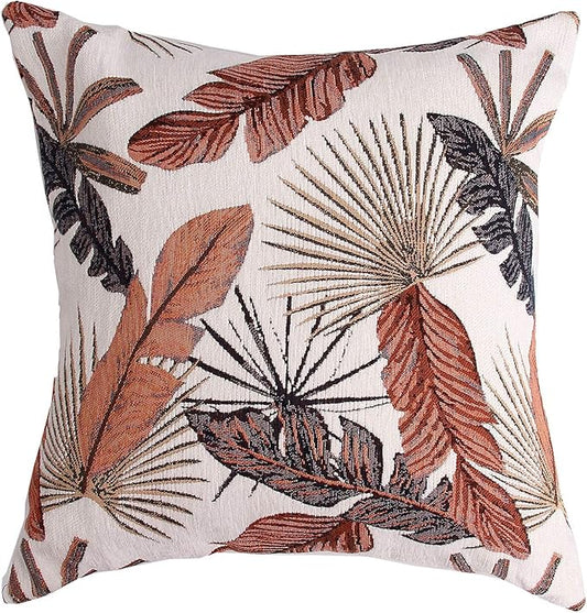 Yeiotsy Decorative Cushion Cover, Tropical Leaf Throw Pillow Cover Jacquard Chenille (Brick Red, 18 x 18 Inches)