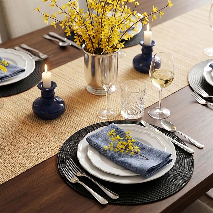 AHHFSMEI Round Placemats Set of 8 Heat Resistant Washable Non-Slip Woven Braided Table Mats for Dining Table Kitchen & Home Decor (Black,8)