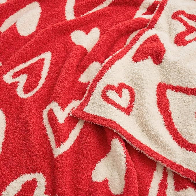 Snuggle Sac Valentines Heart Throw Blanket for Couch, Knitted Super Soft Cozy Blankets Gifts for Her, Microfiber Fuzzy Throws for Couch, Heart Love, 50x60 inches