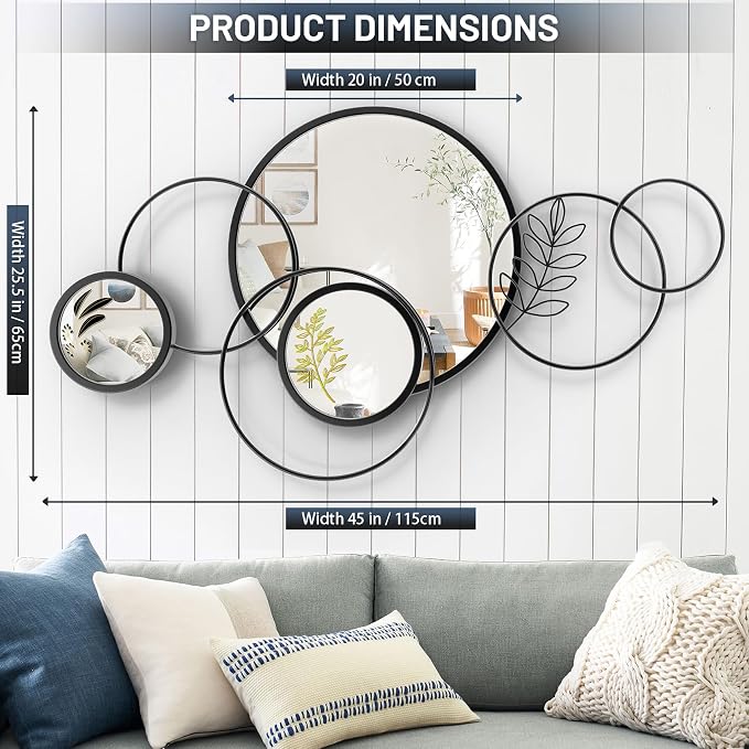 Wall Mirror Decorative, Round Decorative Mirror, Large Decor Metal Wall Art | 45''x25.5'' Print Mirror for Entryway, Living Room, Bedroom, Dining Room Kitchen Decor