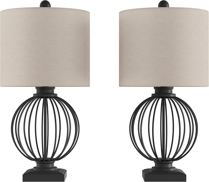 Lavish Home Modern Table Lamps, Black, Set of 2, 13” x 26”