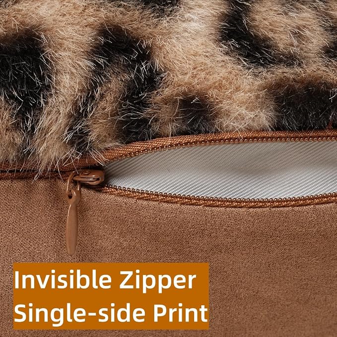 cygnus Faux Fur Leopard Pillow Covers 18x18 Inch | Soft Plush Animal Print Throw Pillow Covers, Cheetah Decorative Pillowcase for Couch Sofa Bedroom Livingroom