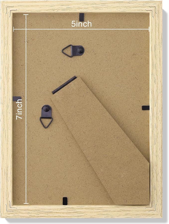 Vittanly 5x7 Picture Frames Set of 9 for Wall or Tabletop Display, OAK | Display Pictures 4x6 with Mat or 5x7 without Mat, Small Photo Frames, Engineered Wood with Shatter Resistant Plexiglass