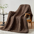 Negwoo Chunky Knit Throw Blanket, Knitted Throw Chenille Yarn, 30"*40" | Soft Thick Cable Knitted Blankets, Handmade Big Thick Blanket, Machine Washable Cute Comfy Blanket for Home Decor, Dark brown