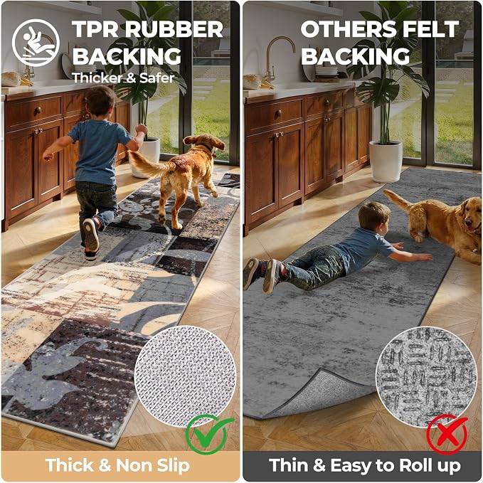 Yamaziot 2x6 Washable Modern Abstract Runner Rug Non-Slip for Hallways | Stain Resistant Kitchen Rug with Rubber Backing, Low Pile, Ultra Soft Carpet Runner for Bedroom, Laundry, Entryway