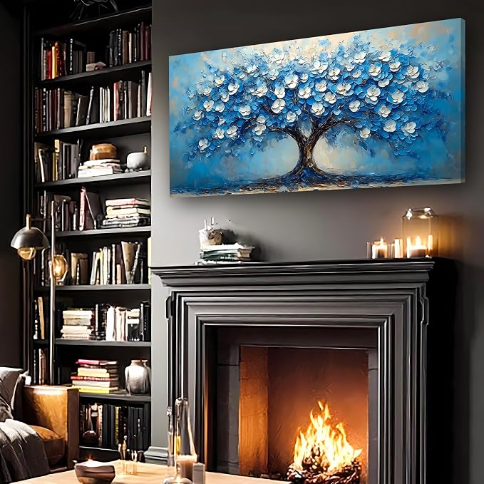 Abstract Wall Art Canvas Print Tree of Life Painting Blue Bathroom Decor Paintings Modern Style Living Room Bedroom Office Home Kitchen Decor Nature Landscape Artwork Wooden Frame 20x40 inches