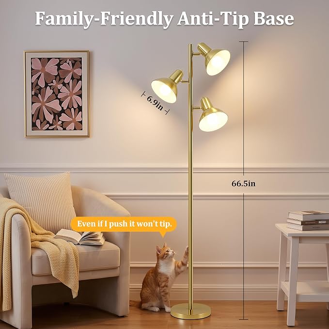 3 Light Floor Lamps for Living Room, 67" Tall Metal Modern Tree Floor Lamp