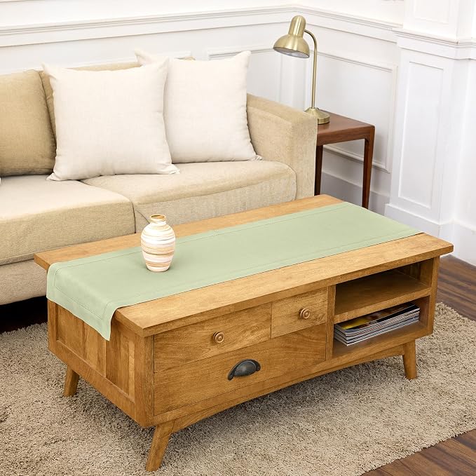 Solino Home 100% Pure Linen Table Runner Sage Green Hemstitch, 14 x 48 in | Classic Hemstitch, styles dining tables for meals and celebrations, hemstitched border, mitered corners, OEKO-TEX Certified