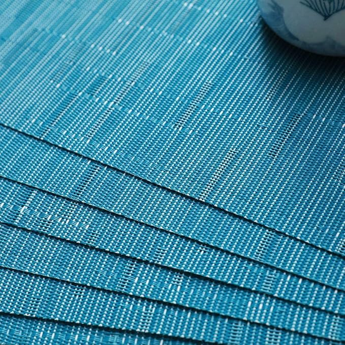 SHACOS Woven Vinyl Table Runner Indoor Outdoor 12x71 inch Kitchen Dining Table Runners Wipe Clean Washable PVC Table Runner, Teal Blue