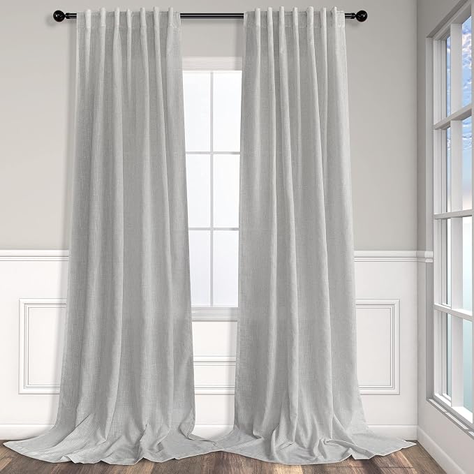 Light Grey Curtains 96 Inches Long for Living Room 2 Panels Back Tab Pocket Airy Flowy Lightweight Semi Sheer Linen Gray Curtains for Boys Bedroom Dining Country Chic Decoration 52x96 Inch Length 8 FT