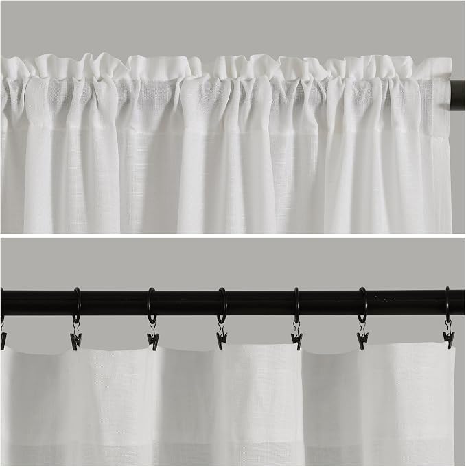 Off White Linen Curtains 96 Inch Semi Sheer Rod Pocket 2 Panels