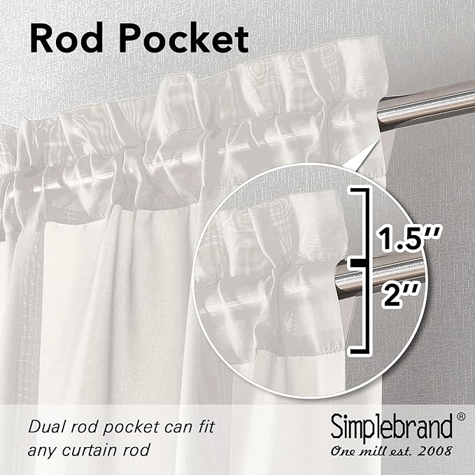 Simplebrand Ivory Sheer Curtains 108 Inches Long, Extra Long Rod Pocket Solid Color Window Sheer Curtain Panels, Elegant Curtains & Drapes for Living Room, Bedroom 2 Panels (Ivory, 59" W x 108" L)