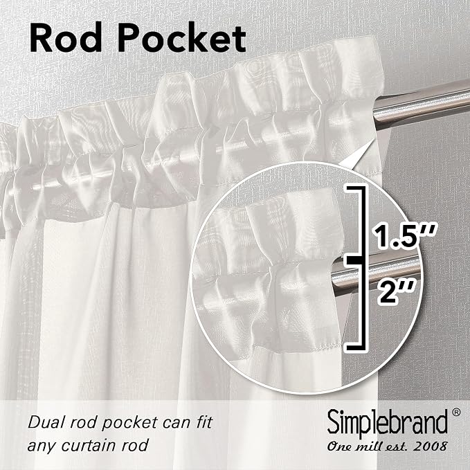 Simplebrand Ivory Sheer Curtains 90 Inches Long, Light Filtering Rod Pocket Solid Color Window Sheer Curtain Panels, Elegant Curtains & Drapes for Living Room, Bedroom 2 Panels (Ivory, 59" W x 90" L)