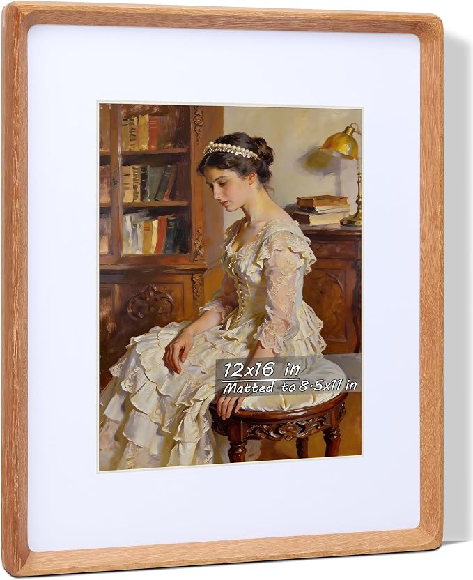 12x16 Picture Frame with Mat for 8.5x11, USA-Sourced Natural Teak Wood Handcrafted Rounded Corner with Plexiglass, Vertical or Horizontal Display Photo Document Gallery Wall Poster Frame
