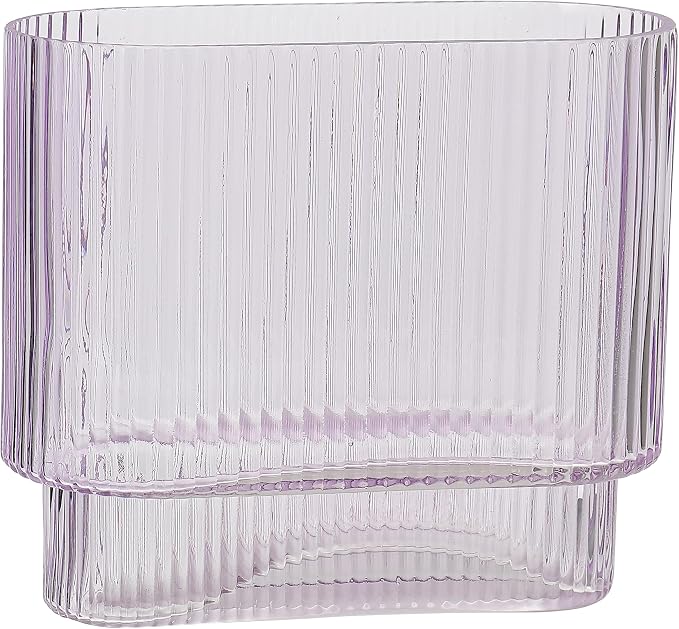 Ribbed Vase, Purple Glass Vase for Flowers, Purple Flower Vases for Tulips, Modern Vases for Living Room, Dining Table, Office, Bedroom, Mantle, Shelf, Wedding, 7 Inch