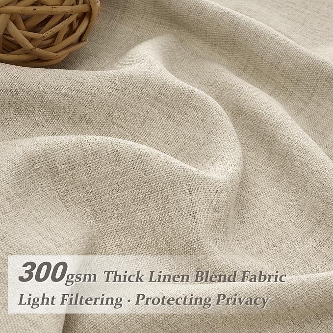 Taupe Pinch Pleated Sheer Curtains 92 Inch Curtains 2 Panels Set for Dining Room, Rustic Farmhouse Natural Linen Privacy Curtain with Ceiling Track for Sunroom 90-92 Inch Windows Drapes Warm Beige