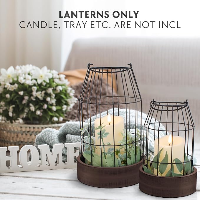 Rustic Farmhouse Lantern Decor Set of 2 - Stylish Decorative Lanterns for Your Living Room, Patio & Porch or Kitchen Dining Table - Modern Indoor/Outdoor Coffee Table Decor for Your Entire Home