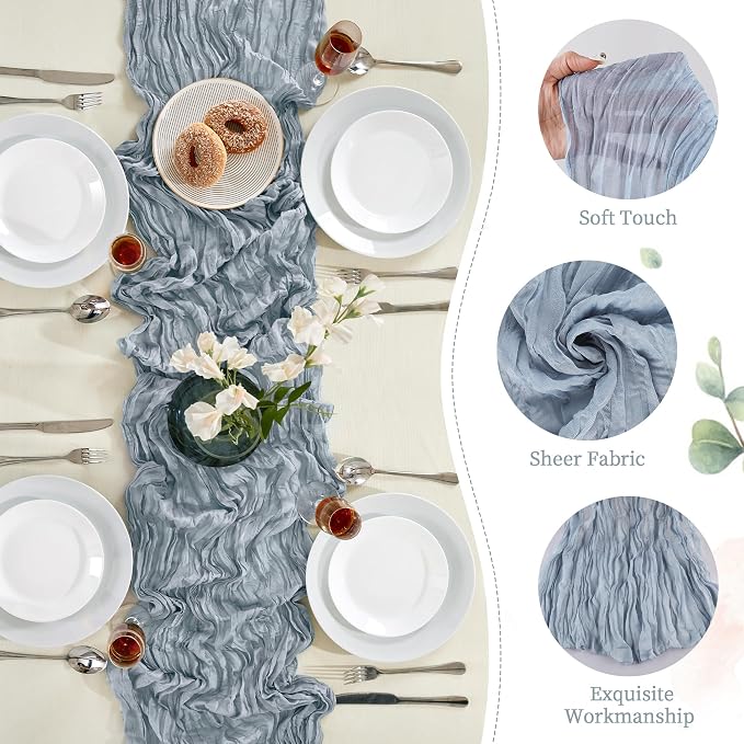 AGIRL 12 Pack Dusty Blue Cheesecloth Table Runner 10FT Boho Home Decor | Rustic cheese cloths Sheer Gauze for Wedding Bridal Baby Shower Birthday Party Table Decor Halloween Thanksgiving Christmas