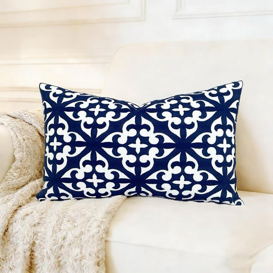 Slow Cow Embroidery Decorative Lumbar Throw Pillow Cover Rectangle Cushion Cover Pillow Case 12 x 20 Inches