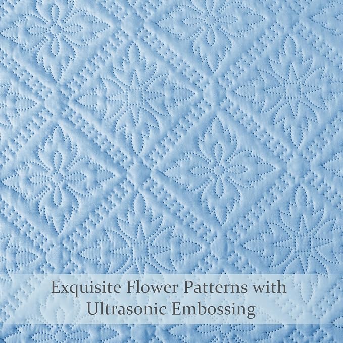 Exclusivo Mezcla California King Quilt Set, Light Blue | Lightweight Soft Bedspreads Coverlets, All Season Bedding with 2 Pillow Shams, Modern Style for Bedroom Guest Room