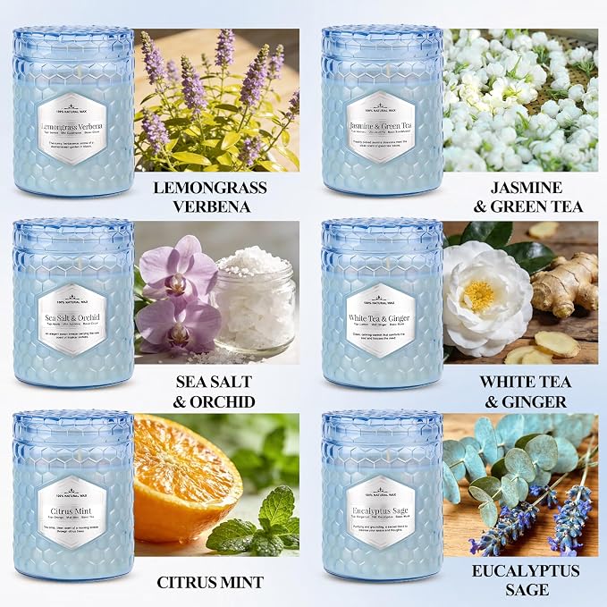 Candles for Home Scented, Lake Blue, 6 Pack | 33 Oz Scented Candles, Natural Soy Wax, Aromatherapy Gift Set for Women Birthday Christmas Refresh Relaxation Decorative