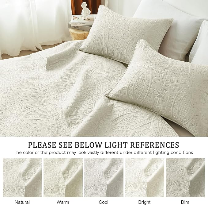 akkialla Twin Quilt Set,Cream Lightweight Bedspread with Coin Pattern, Soft Microfiber Coverlet for All Seasons, Elegant Modern Home Style (1 Quilt, 1 Pillow Sham)