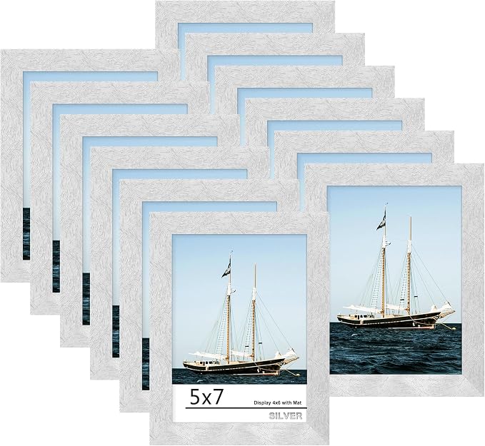 Picrit 5x7 Picture Frame Set of 12, Modern Gallery Wall Frames, Silver