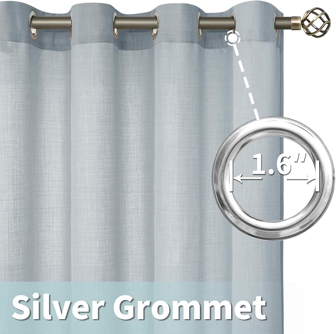 Haze Blue Linen Curtains 95 Inch Length for Living Room 2 Panels | Light Filtering, Linen Textured, Semi Sheer, Privacy Protected, Neutral Window Drapes for Living Room, Grommet, 52 x 95 Inch