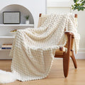 EXQ Home Fleece Blanket Twin Size for Couch or Bed - 3D Imitation Turtle Shell Jacquard Decorative Blankets - Cozy Soft Lightweight Fuzzy Flannel Blanket Suitable for All Seasons(60"×80",Cream)