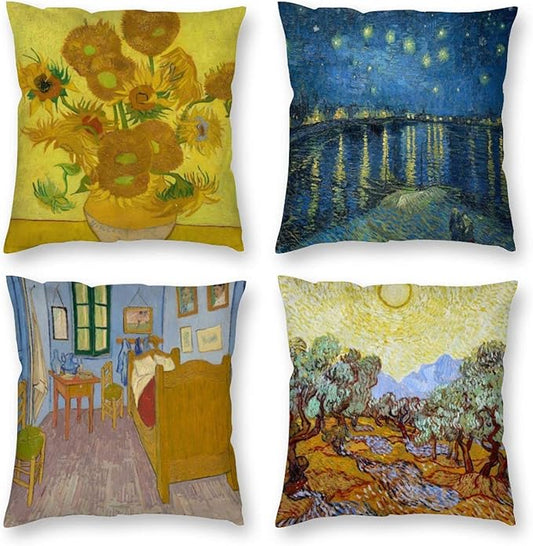 Abstract Pillow Covers Set of 4 Vincent Van Gogh Cushion Covers Decorative Pillow Cases 18x18 inches