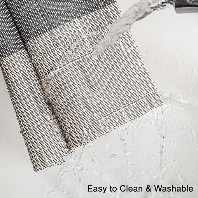 Placemats Set of 8, Vinyl Woven Heat-Resistant Place Mats | Washable Wipeable PVC Table Mats, Non Slip Placemat for Kitchen Dining Indoor Outdoor Table (Beige Dark Gray, Set of 8)
