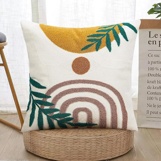 Merrycolor Boho Pillow Covers 18x18,Soft Mid Century Geometric Leaves Accent Pillows, Modern Aesthetic Decorative Throw Pillows for Couch Bed Sofa Bedroom,1 Pcs (Only 1 Pillow Cover)
