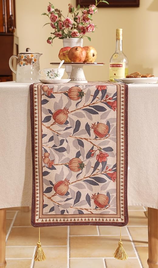Patdrea Designer French Vintage Linen Table Runner,12"X118" | Elegant Tablerunner 118 Inches Long,Floral Pattern,Thanksgiving Dining Table Decor for Living Room Banquet