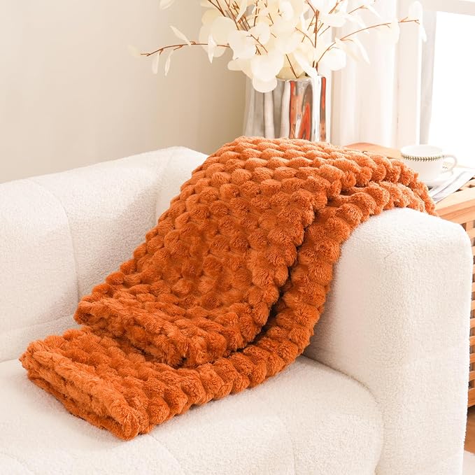 Excervent Big 3D Clouds Stylish Blanket for Bed, 50x70 Inches, Burnt Orange | Decorative Fuzzy Flannel Fleece Throw Blanket for Sofa Bed Couch, Super Soft Cozy, Suitable for All Seasons