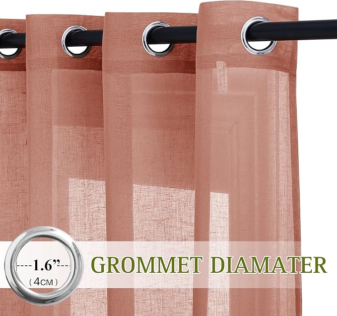 NICETOWN Semi Sheer Linen Patio Curtains for Sliding Door, Grommet Top Rustic Linen Burlap Curtains Privacy with Light Through Drapes for Bedroom/Home Office, Burnt Orange, W70 x L84, 1 Pair