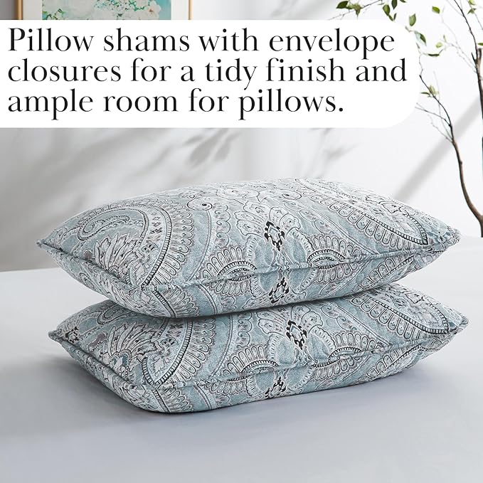 Southshore Fine Living, Inc. Twin XL Quilt Set, Dorm Bedding Essentials, Stain Resistant, Machine Washable Paisley Boho Bed Spread, Twin XL Quilt Bedspread Set w/Quilted Pillow Sham, Paisley Aqua