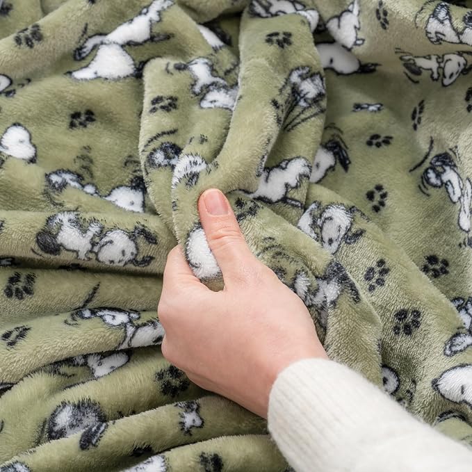 Berkshire Blanket Peanuts VelvetLoft Cute Character Snoopy Plush Throw Blanket,Peanuts Poses and Paws Loden,Throw 55 in x 70 in (Official Peanuts® Product)