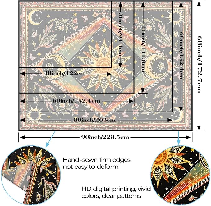 Accnicc Hippie Sun and Moon Tapestry Boho Mandala Floral Wall Tapestry for Bedroom Aesthetic Vintage Plant Celestial Colorful Small Tapestries Wall Hanging for Dorm Living Room Decor 60 x 44 Inch