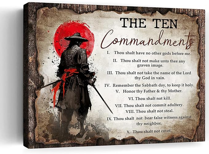 Wesluin 12"x16" Samurai Red Moon Canvas – Motivational Japanese Wall Art | Warrior gazes at blood moon, echoing “I Choose.” Unshaken resolve decor. Hook included, ready to hang.