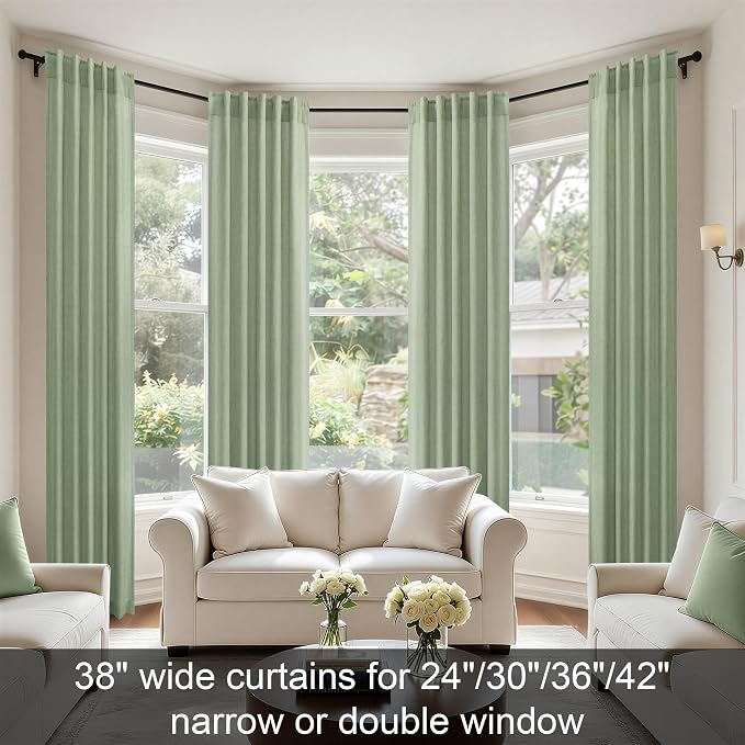 Sage Green Curtains 38 Inch Wide Back Tab Semi Sheer 2 Panels
